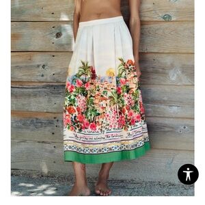 Zara White and Red A-Line Midi Skirt Resort Wear